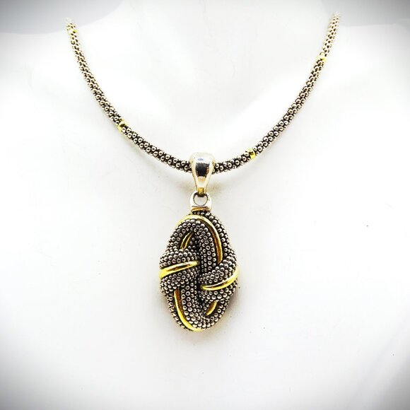 LAGOS Caviar Collection Sterling Silver & 18K Gold Pendant & Chain Necklace - Picture 5 of 12